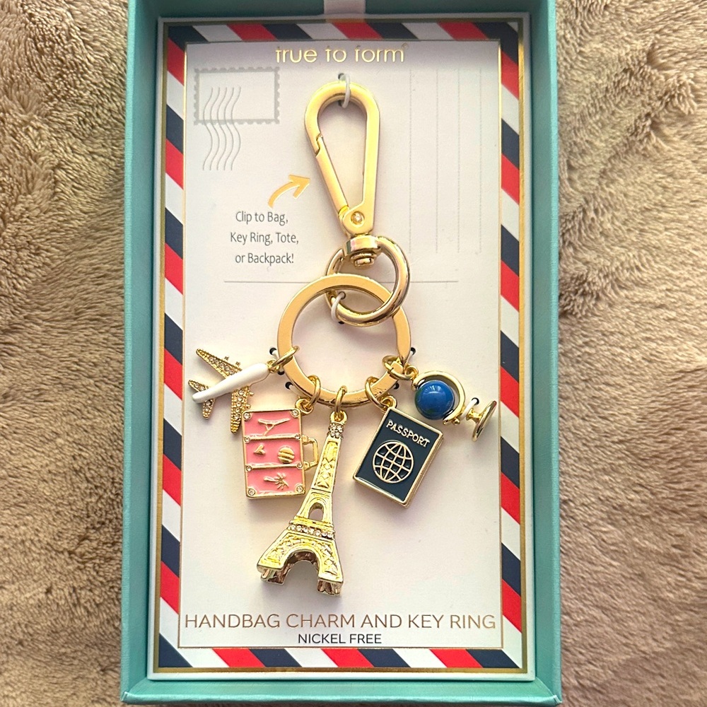 Gold Travel Charm Key Ring